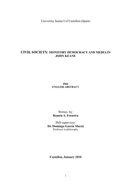 Civil Society: Monitory Democracy and Media in John Keane