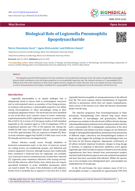 Biological Role of Legionella Pneumophila Lipopolysaccharide