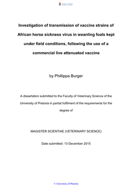 Investigation of Transmission of Vaccine Strains of African Horse Sickness Virus in Weanling Foals Kept Under Field Conditions