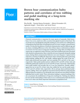 Brown Bear Communication Hubs: Patterns and Correlates of Tree Rubbing and Pedal Marking at a Long-Term Marking Site