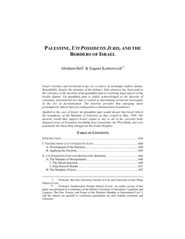 Uti Possidetis Juris, and the Borders of Israel