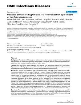 Neonatal Enteral Feeding Tubes As Loci for Colonisation by Members of The