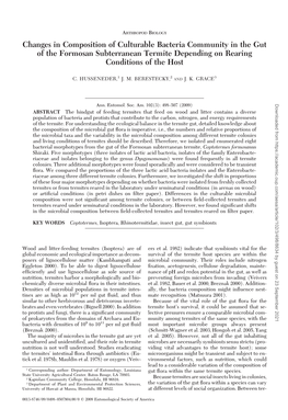 Changes in Composition of Culturable Bacteria Community in the Gut of the Formosan Subterranean Termite Depending on Rearing Conditions of the Host