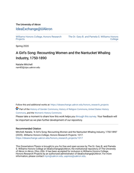 Recounting Women and the Nantucket Whaling Industry, 1750-1890