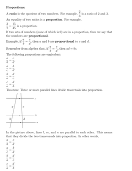 Proportions: a Ratio Is the Quotient of Two Numbers. for Example, 2 3 Is A