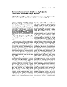 Septicemic Pasteurellosis in Elk (Cervus Elaphus) on the United States National Elk Refuge, Wyoming