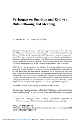 Verheggen on Davidson and Kripke on Rule-Following and Meaning