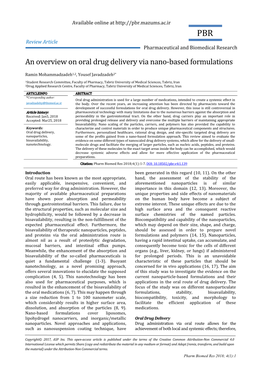 An Overview on Oral Drug Delivery Via Nano-Based Formulations