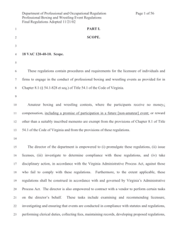 Department of Professional and Occupational Regulation Page 1 of 56 Professional Boxing and Wrestling Event Regulations Final Regulations Adopted 11/21/02