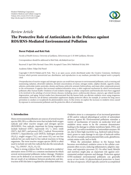 Review Article the Protective Role of Antioxidants in the Defence Against ROS/RNS-Mediated Environmental Pollution