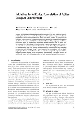 Initiatives for AI Ethics: Formulation of Fujitsu Group AI Commitment