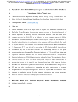 Reproductive Effort of Intertidal Tropical Seagrass As an Indicator of Habitat Disturbance