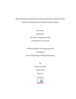 Reactive High Power Impulse Magnetron Sputtering of Zinc