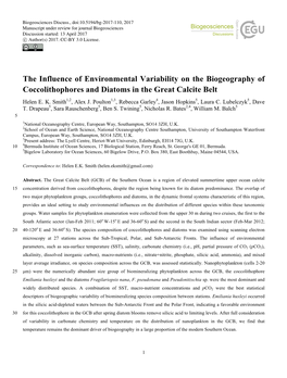 The Influence of Environmental Variability on the Biogeography of Coccolithophores and Diatoms in the Great Calcite Belt Helen E