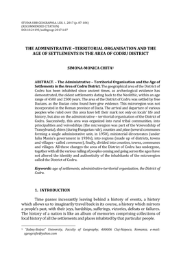 The Administrative –Territorial Organisation and the Age of Settlements in the Area of Codru District