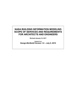 Nasa Building Information Modeling Scope of Services and Requirements for Architects and Engineers