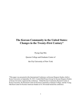 The Korean Community in the United States: Changes in the Twenty-First Century*