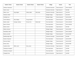 Student 1 Name Student 2 Name Student 3 Name Student 4 Name College Session Time Ackelson, Rosemarie Kutztown University Poster