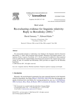 Re-Evaluating Evidence for Linguistic Relativity: Reply to Boroditsky (2001) Q