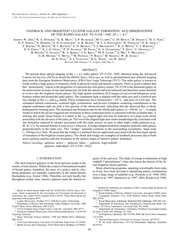 FEEDBACK and BRIGHTEST CLUSTER GALAXY FORMATION: ACS OBSERVATIONS of the RADIO GALAXY TN J1338�1942 at Z =4.11 Andrew W