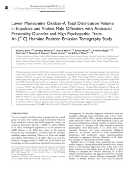 Lower Monoamine Oxidase-A Total Distribution Volume in Impulsive