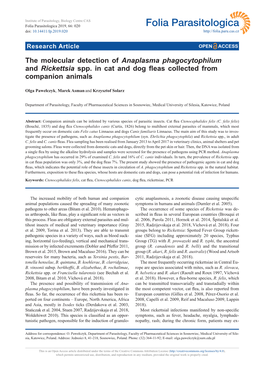 The Molecular Detection of Anaplasma Phagocytophilum and Rickettsia Spp