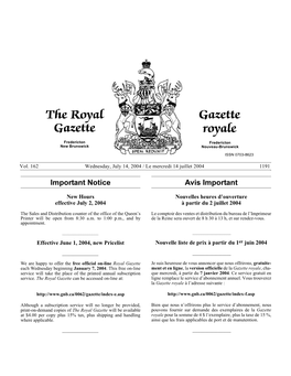 The Royal Gazette Gazette Royale