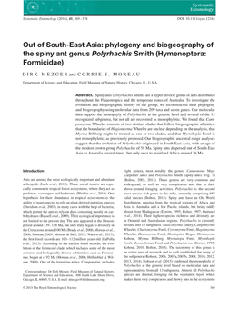 Phylogeny and Biogeography of the Spiny Ant Genus Polyrhachis Smith (Hymenoptera: Formicidae)