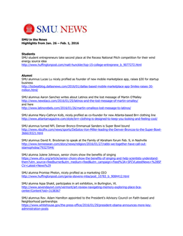 SMU in the News Highlights from Jan. 26 – Feb. 1, 2016 Students SMU Student Entrepreneurs Take Second Place at the Recess Nati