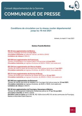 Conditions De Circulation Sur Le Réseau Routier Départemental Jusqu'au 18