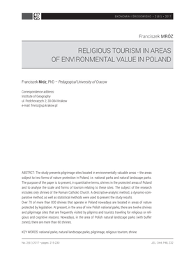 Religious Tourism in Areas of Environmental Value in Poland