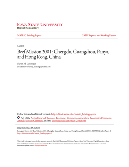 Beef Mission 2001: Chengdu, Guangzhou, Panyu, and Hong Kong, China Steven M