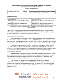 To Standardize Blood Pressure Goals in Bleeding Trauma Patients Undergoing Active Resuscitation