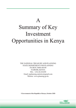 A Summary of Key Investment Opportunities in Kenya