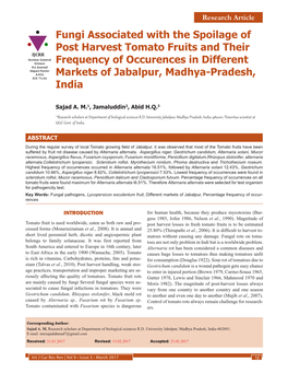 Fungi Associated with the Spoilage of Post Harvest Tomato Fruits and Their IJCRR Section: General Science Frequency of Occurences in Different Sci