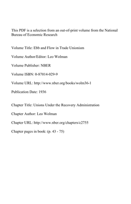 This PDF Is a Selection from an Out-Of-Print Volume from the National Bureau of Economic Research