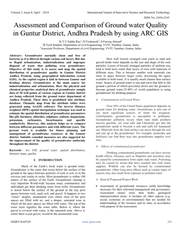 Assessment and Comparison of Ground Water Quality in Guntur District, Andhra Pradesh by Using ARC GIS