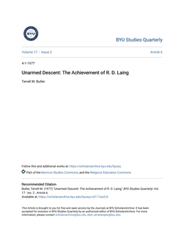 Unarmed Descent: the Achievement of R. D. Laing