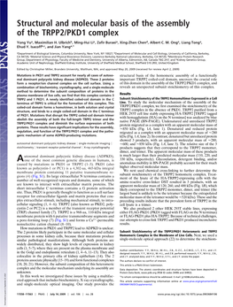 Structural and Molecular Basis of the Assembly of the TRPP2/PKD1 Complex