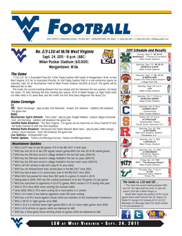 No. 2/3 LSU at 16/16 West Virginia 2011 Schedule and Results Sunday, Sept