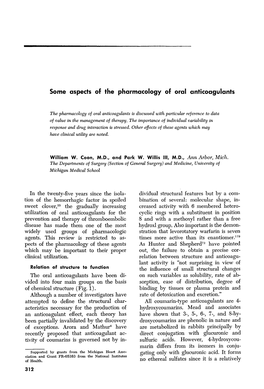 Some Aspects of the Pharmacology of Oral Anticoagulants