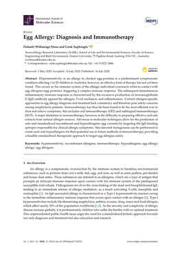 Egg Allergy: Diagnosis and Immunotherapy