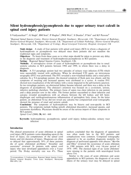 Silent Hydronephrosis/Pyonephrosis Due to Upper Urinary Tract Calculi in Spinal Cord Injury Patients