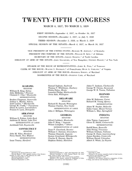 Twenty-Fifth Congress March 4, 1837, to March 3, 1839