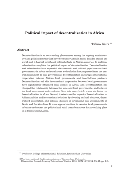 Political Impact of Decentralization in Africa