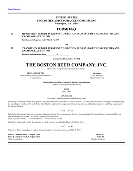 THE BOSTON BEER COMPANY, INC. (Exact Name of Registrant As Specified in Its Charter)