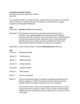 Juneteenth Timeline Compiled and Edited by James Elton Johnson April, 2021