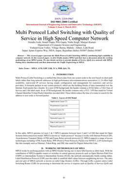 Multi Protocol Label Switching with Quality of Service in High Speed