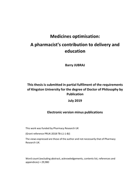 Medicines Optimisation: a Pharmacist’S Contribution to Delivery and Education