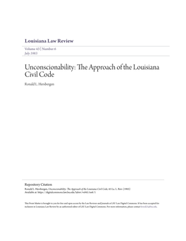 Unconscionability: the Approach of the Louisiana Civil Code Ronald L